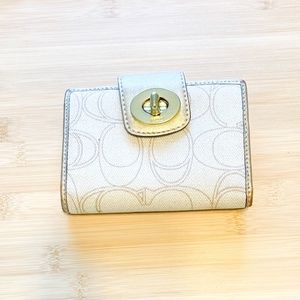 Coach Gold and White Signature Wallet